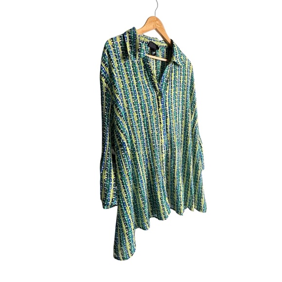 5 for $40 SALE! Maggie Barnes Blue & Green Print Button Up Collared Blouse sz 3x - Picture 2 of 9